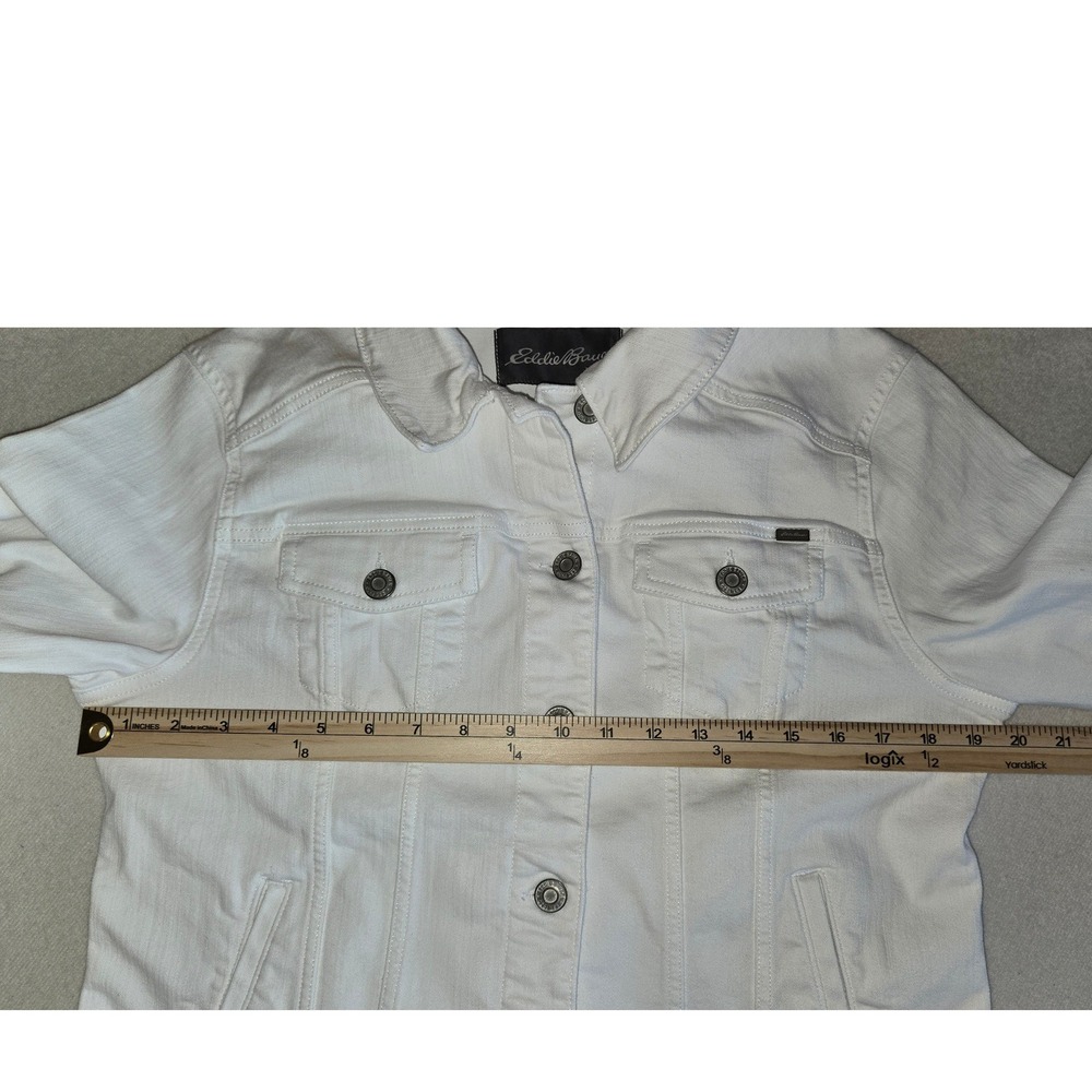 Eddie Bauer Womens White Denim Trucker Jacket Size L Cotton Blend Stretch - Picture 6 of 8
